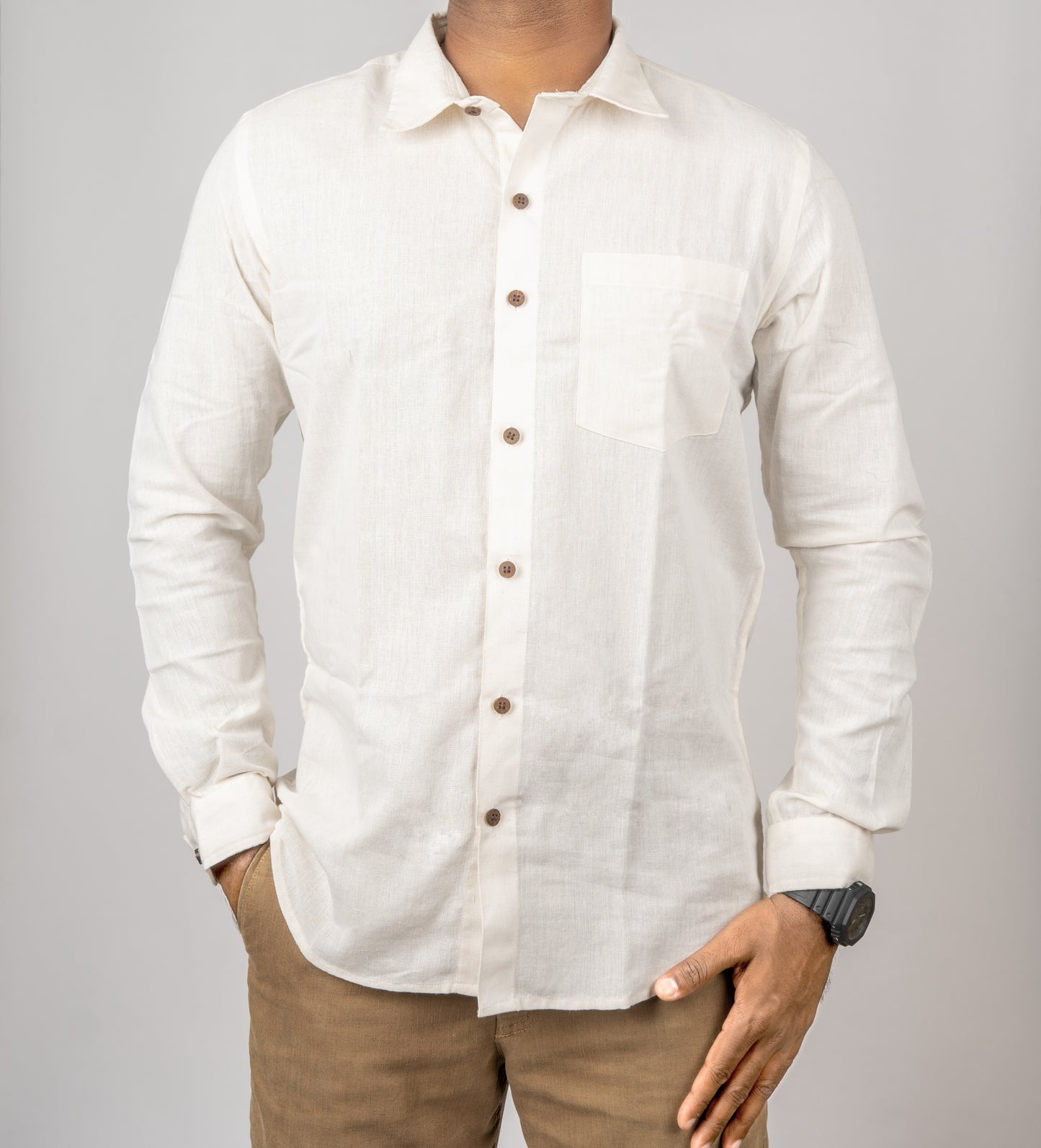 Pearl Mist Men's Khadi Shirt | Sophisticated Comfort