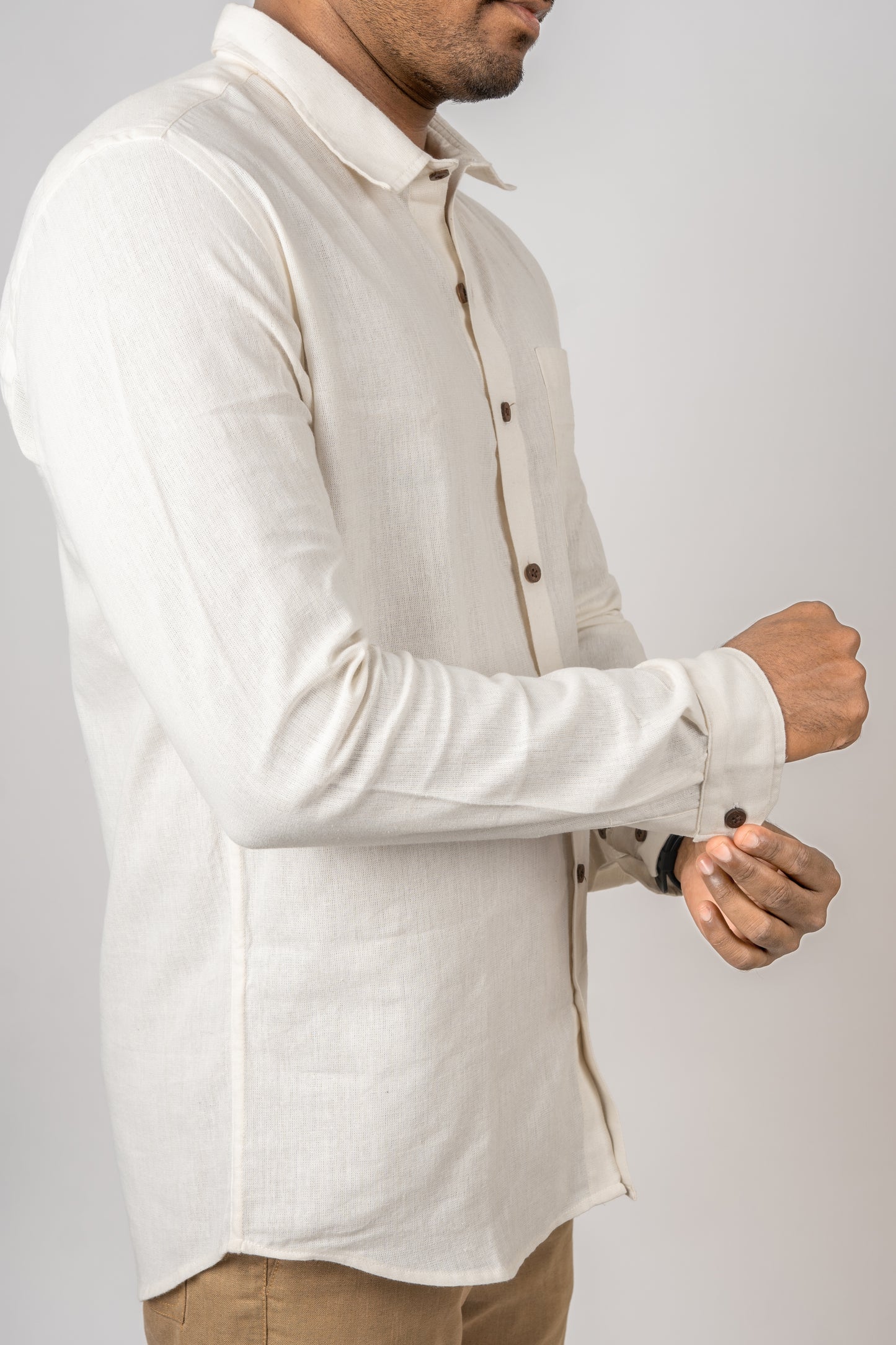 Pearl Mist Men's Khadi Shirt | Sophisticated Comfort